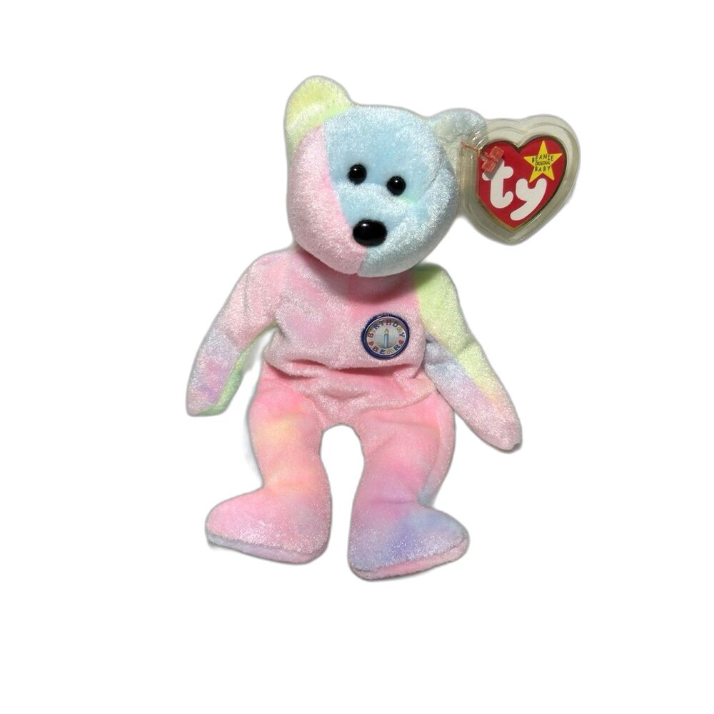 TY Beanie Baby - BB BIRTHDAY Rainbow Bear 1999 8.5” WITH TAG